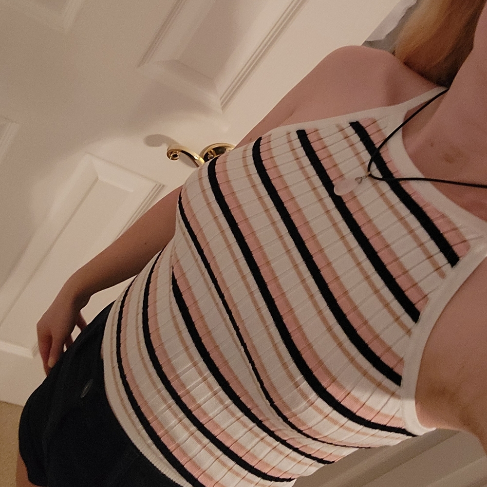 H&M Striped Crop High Neck Tank